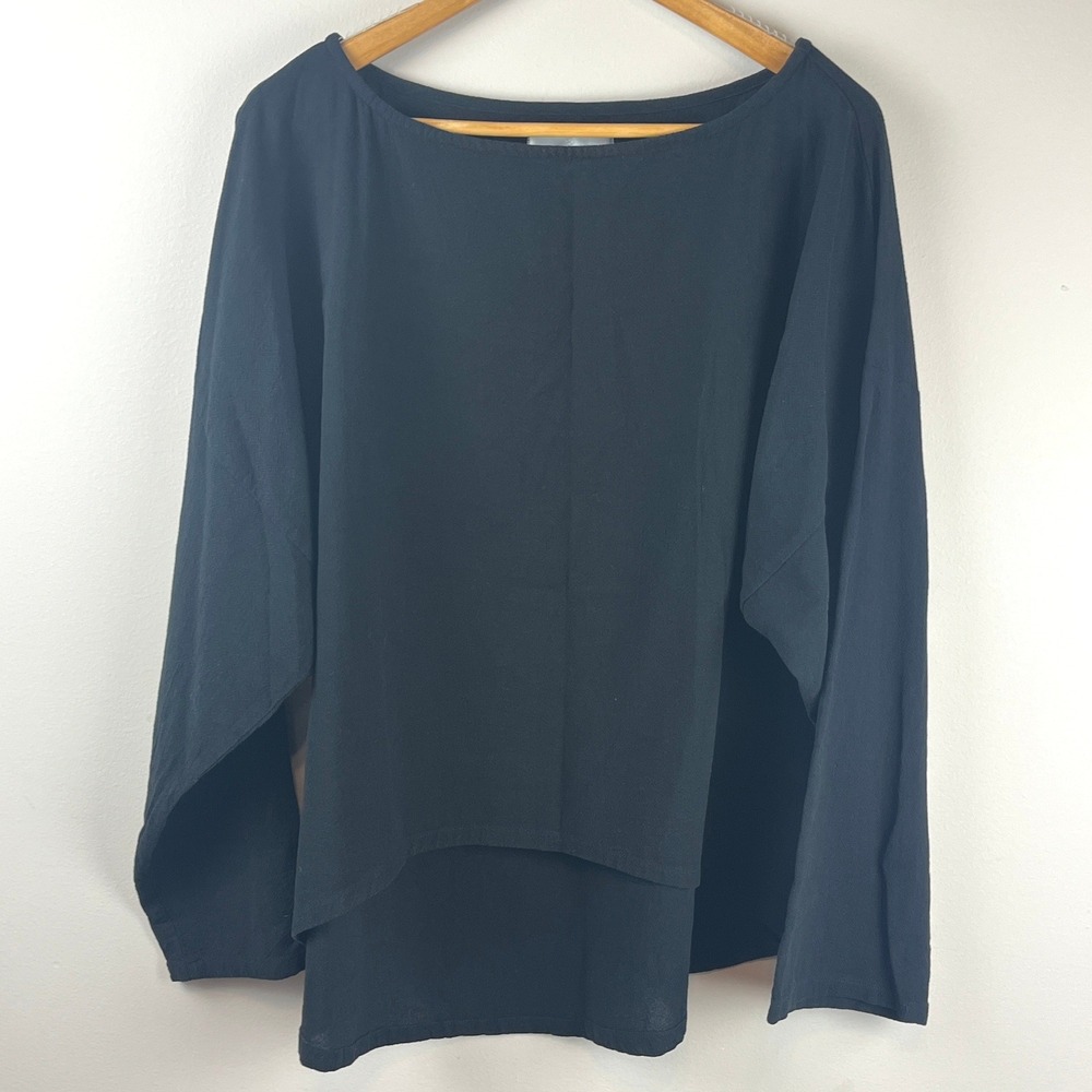 Soft Surroundings Black Scoop Neck Cotton Lagen Look Black Top Medium